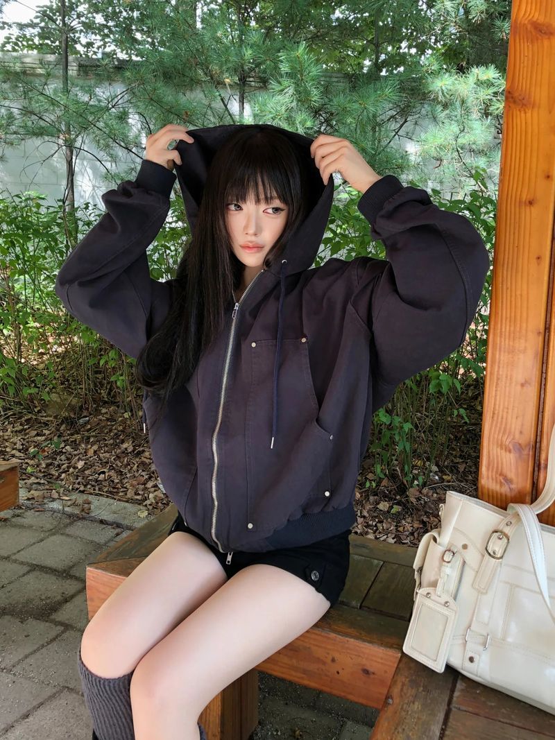 Keiran Oversized Washed Hooded Zip-Up