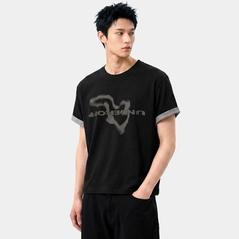 UNDEROFF(アンダーオフ)の「Rolled-Sleeve Cropped Short-Sleeve T-Shirt Geography Black(Tops)」