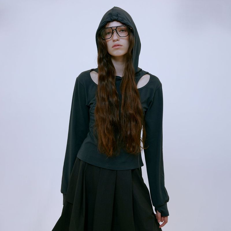Cut Out Slim Hoodie (GRAY)