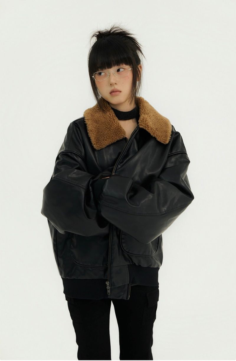 mireco（ミレコ）の「BIG POCKET FUR-COLLAR LEATHER JP BLACK（Jackets/Outerwear）」