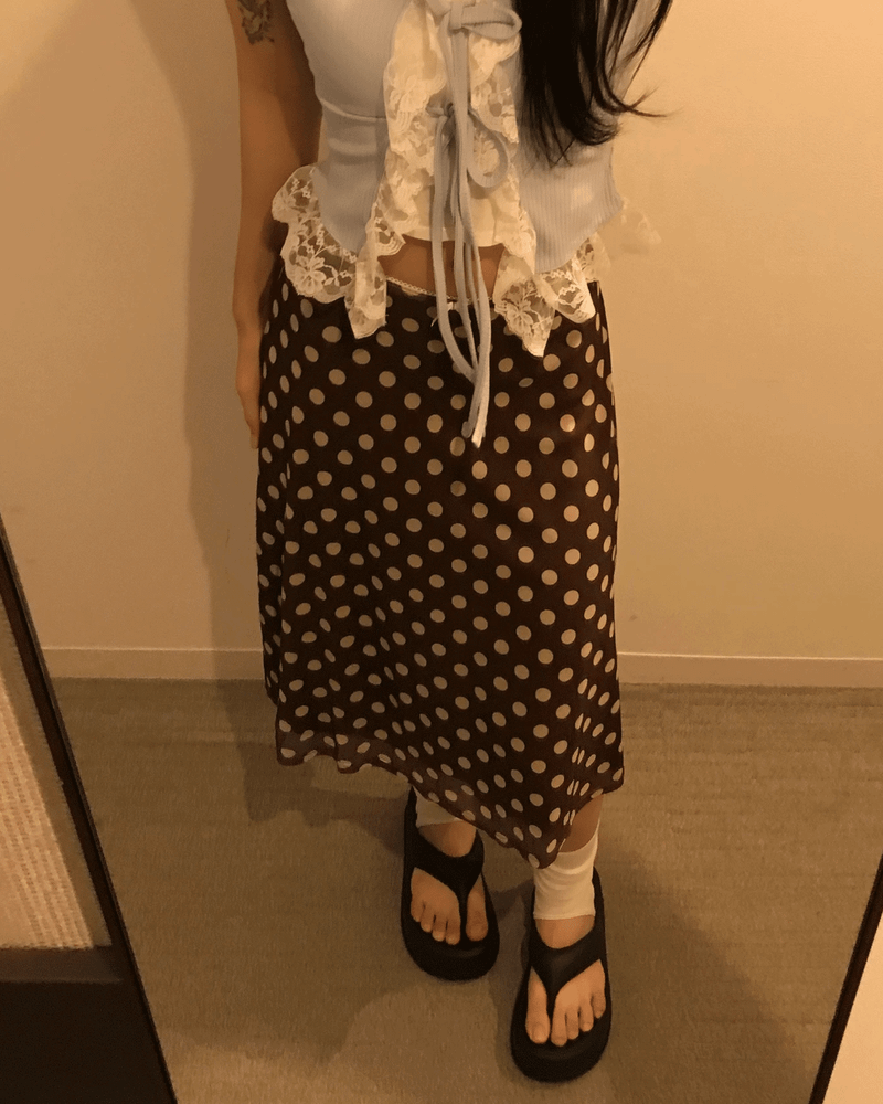 GUSTA（グスタ）の「Cocoa Dot Vintage Midi Skirt（Skirts）」