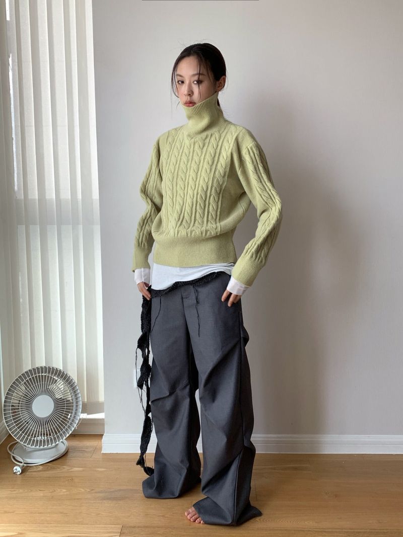 Jacquard Turtleneck Twisted Wool Knitwear