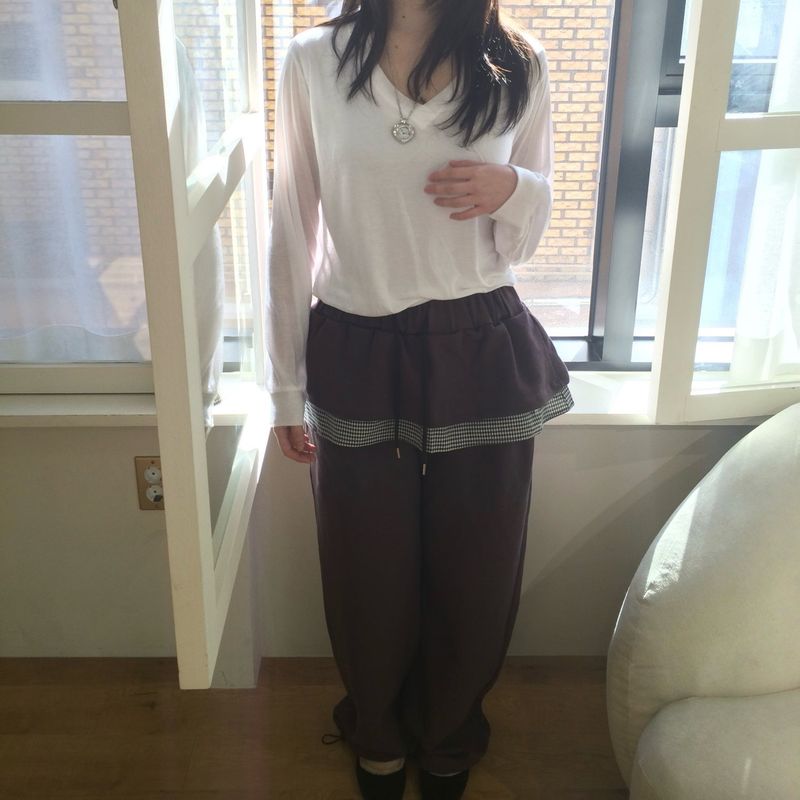 チェックラッフルスウェットパンツ