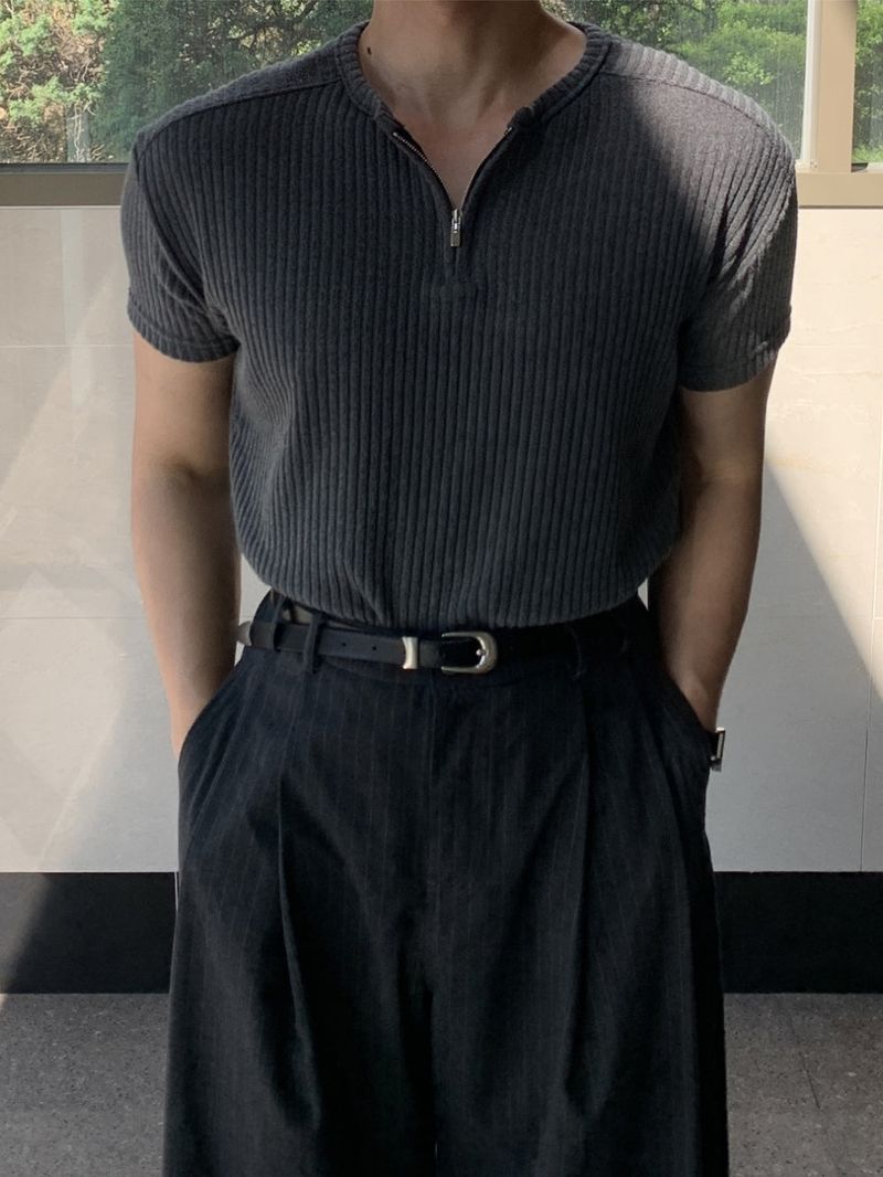 Mensfloor（メンズフロア）の「Byna zipper Henley neck short-sleeve knit（Tops）」