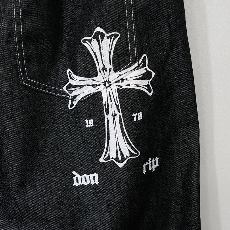 Cross Printing Denim Pants
