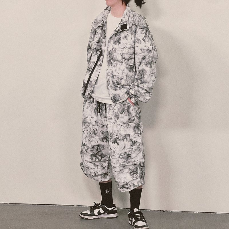 tiedye capri cargo shorts_white