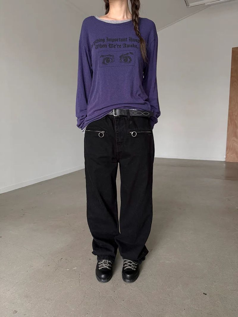 ring zip denim pants