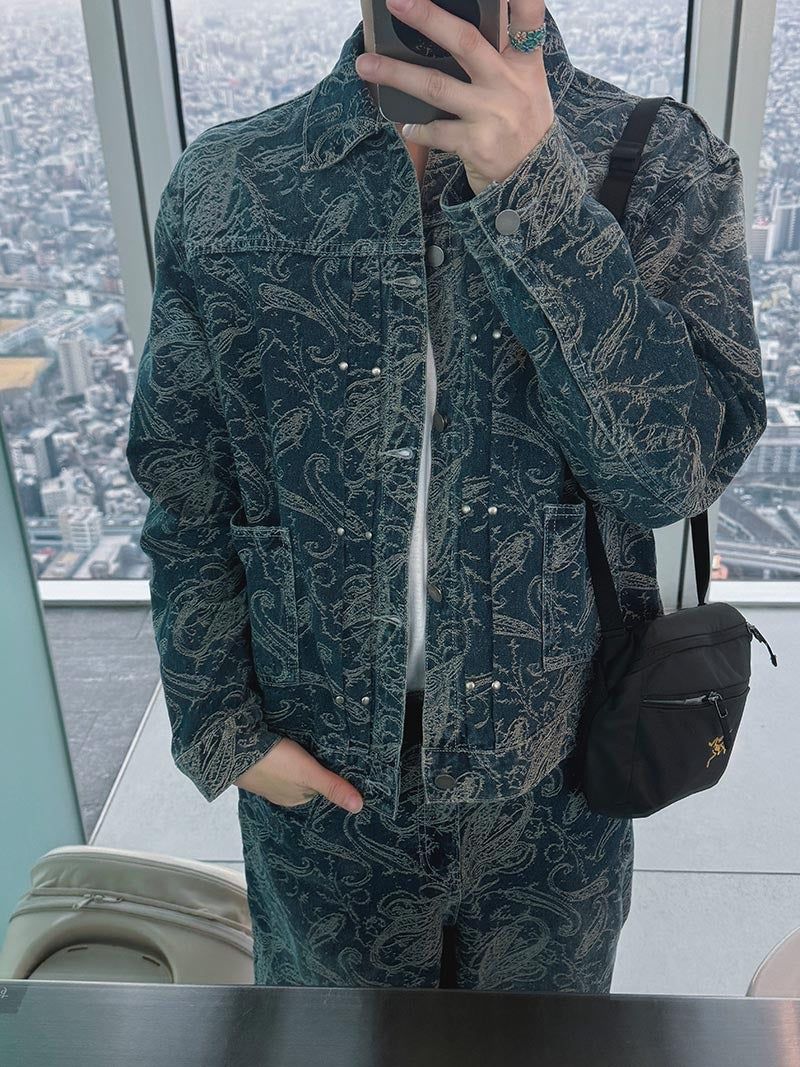 ASCLO Jacquard Denim Rivet Jacket (2color)