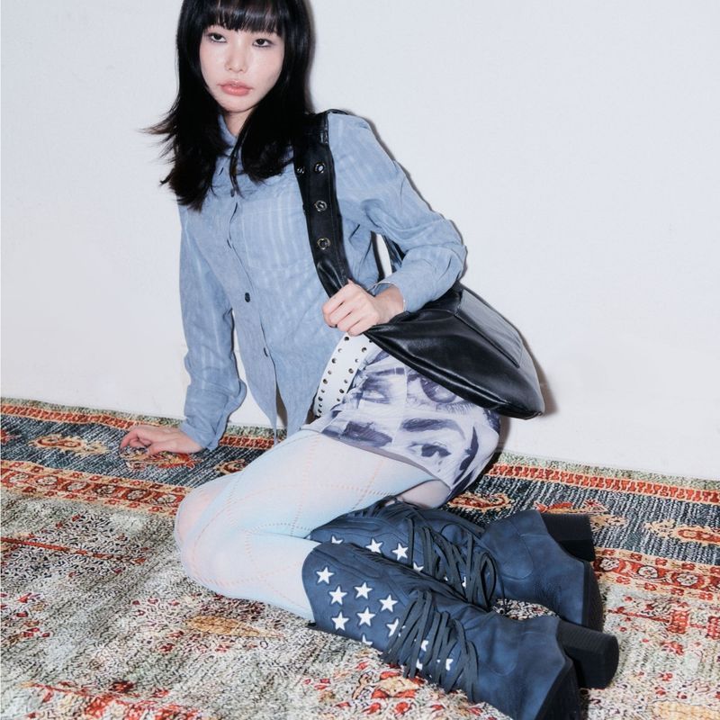 VISUAL COLLECTOR（ビジュアルコレクター）の「Overlay Panel Stripe Shirt [Vintage blue]（Tops）」
