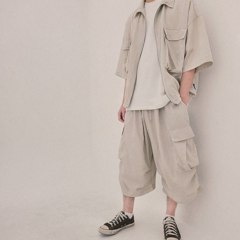 street shape shortsleeve zipup_beige