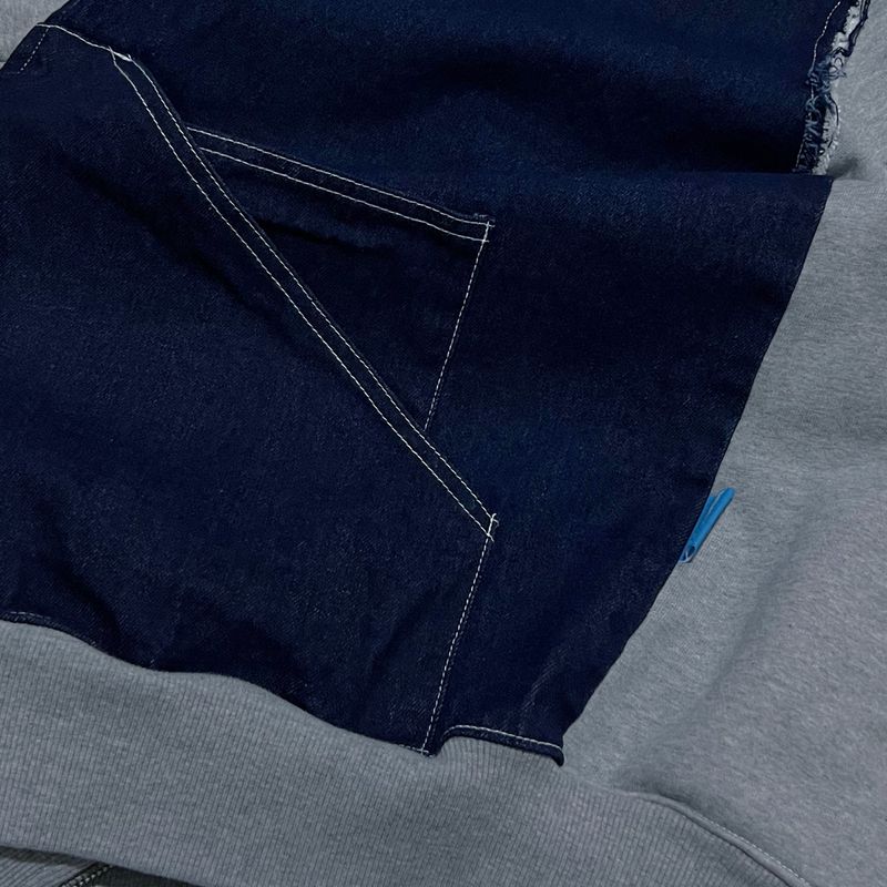 layered deconstructed zip-up hoodie_blue
