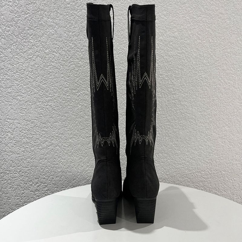 Suede western stitch long boots (2 Color)