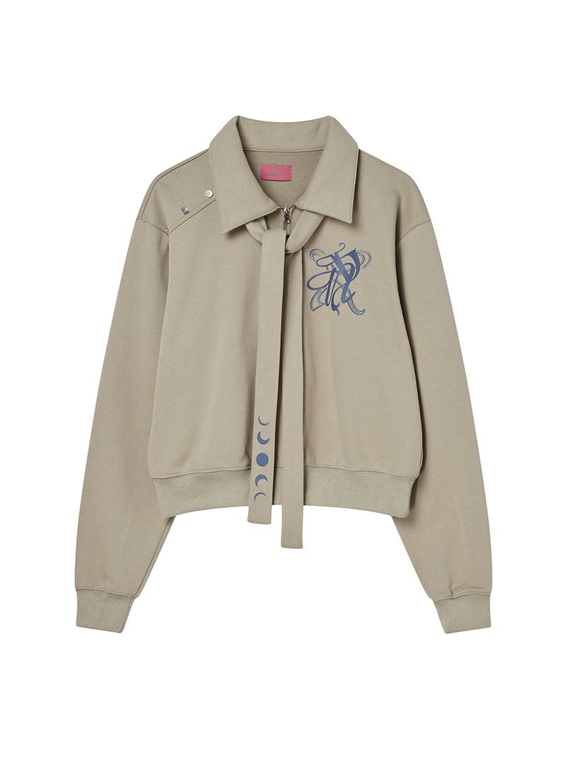 SNAP COLLAR SWEATSHIRT_SCALF SET (LIGHT KHAKI)