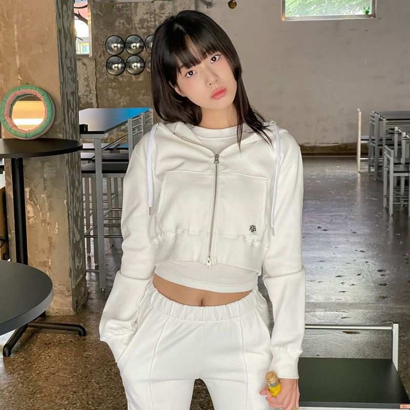 LOGO STITCH CROP HOOD ZIPUP
