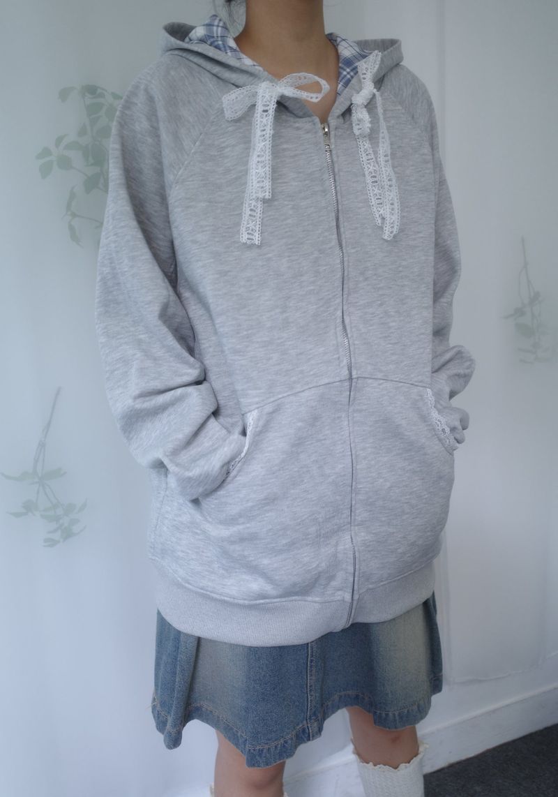 Petite Check Hooded Zip-Up