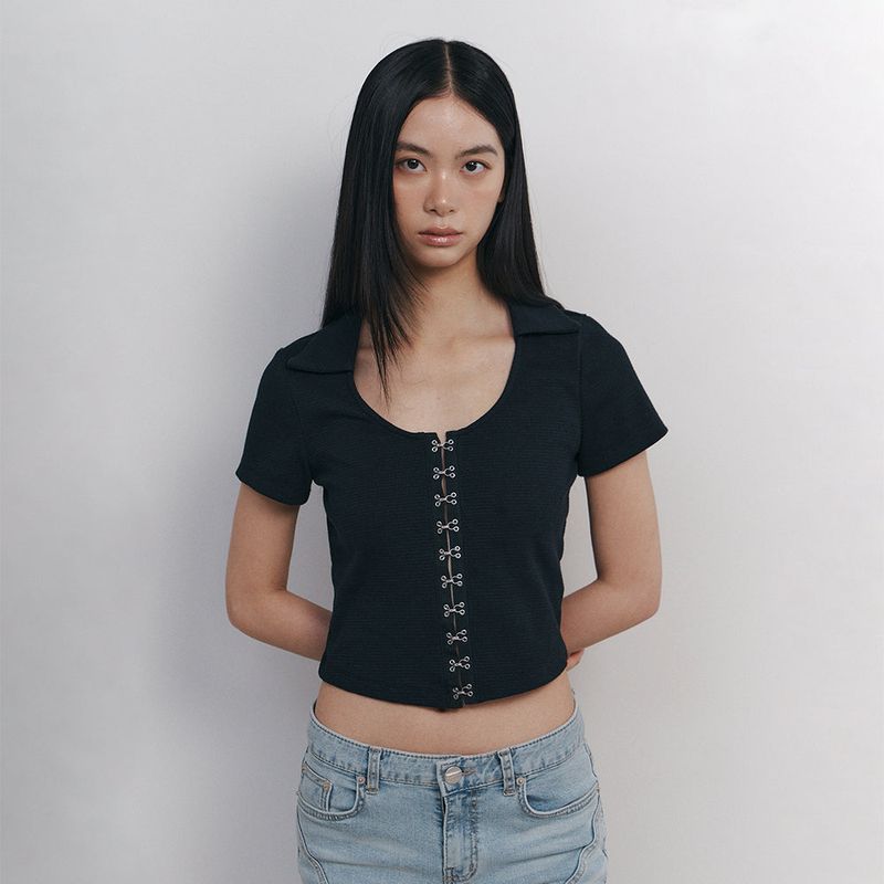 C HOOK & EYE SLIM HALF TOP_NAVY