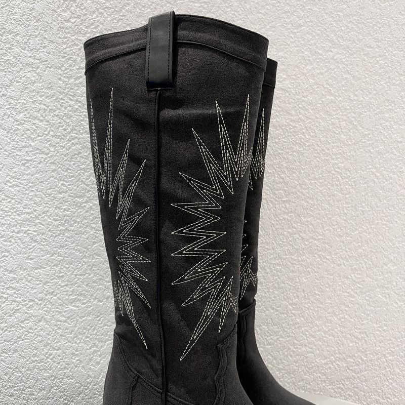 Suede western stitch long boots (2 Color)