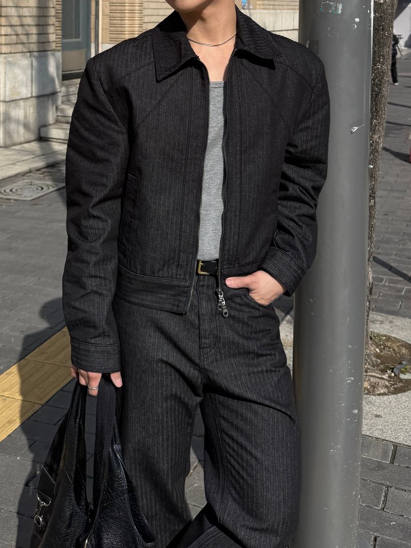 Herringbone shoulder denim jacket