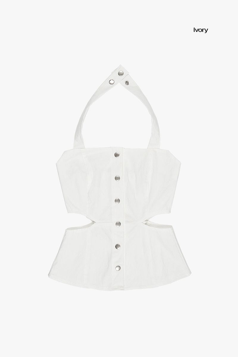 Denim snap cut out sleeveless top