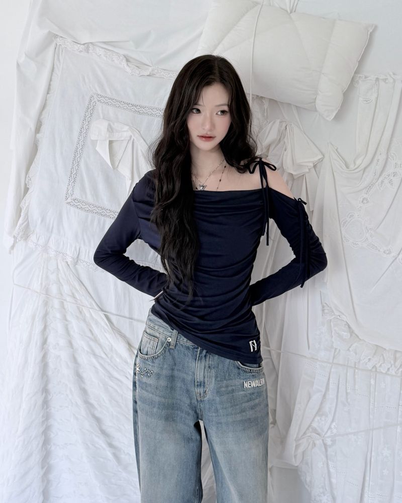 Coco flower wide fit raw Denim