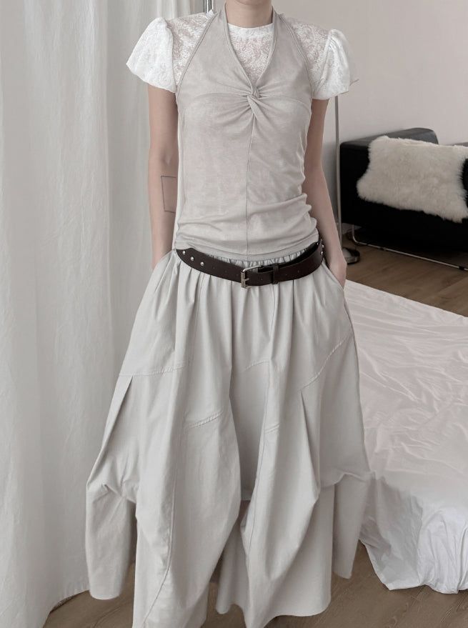 Hazel See-Through Lace Volume Puff Tee
