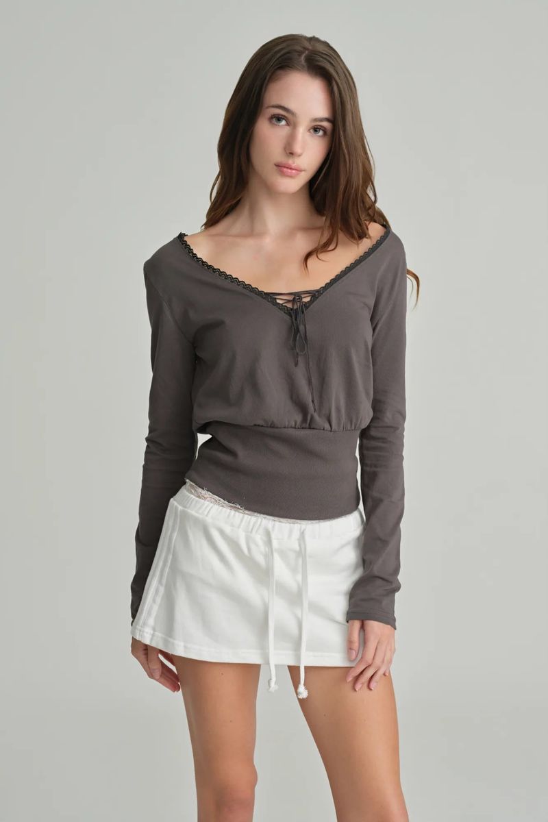 Hazel eyelet top, Charcoal