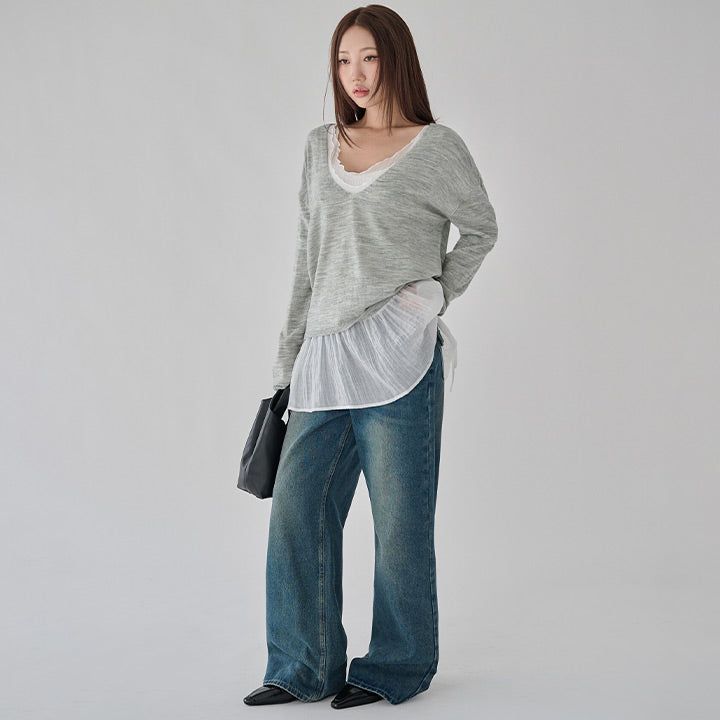 [Jayden] Deep V-Neck Long-Sleeve Knit - 3 Colors