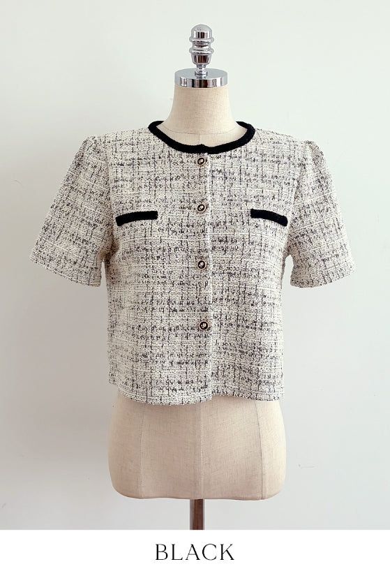 Vezn Color Matching Tweed Short Sleeve Jacket