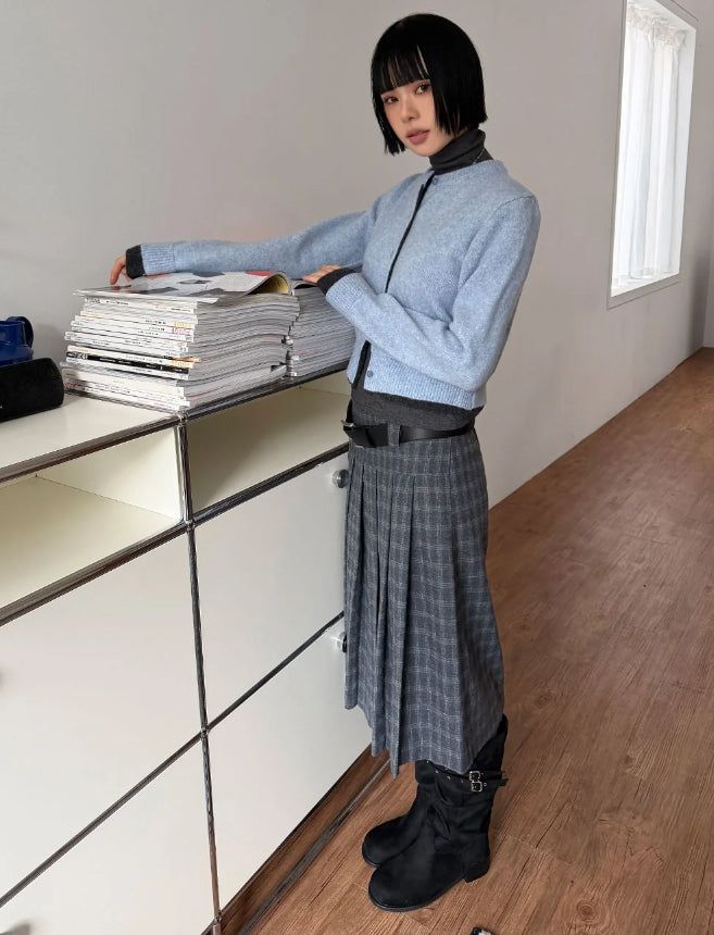 (WOOL) TWO-TONE LAYER CARDIGAN