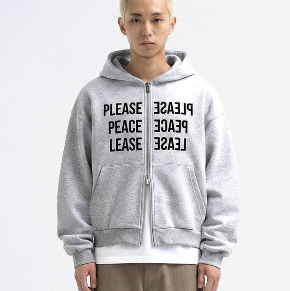 2-way Crop Fit Typo Hooded Zip-up Gray