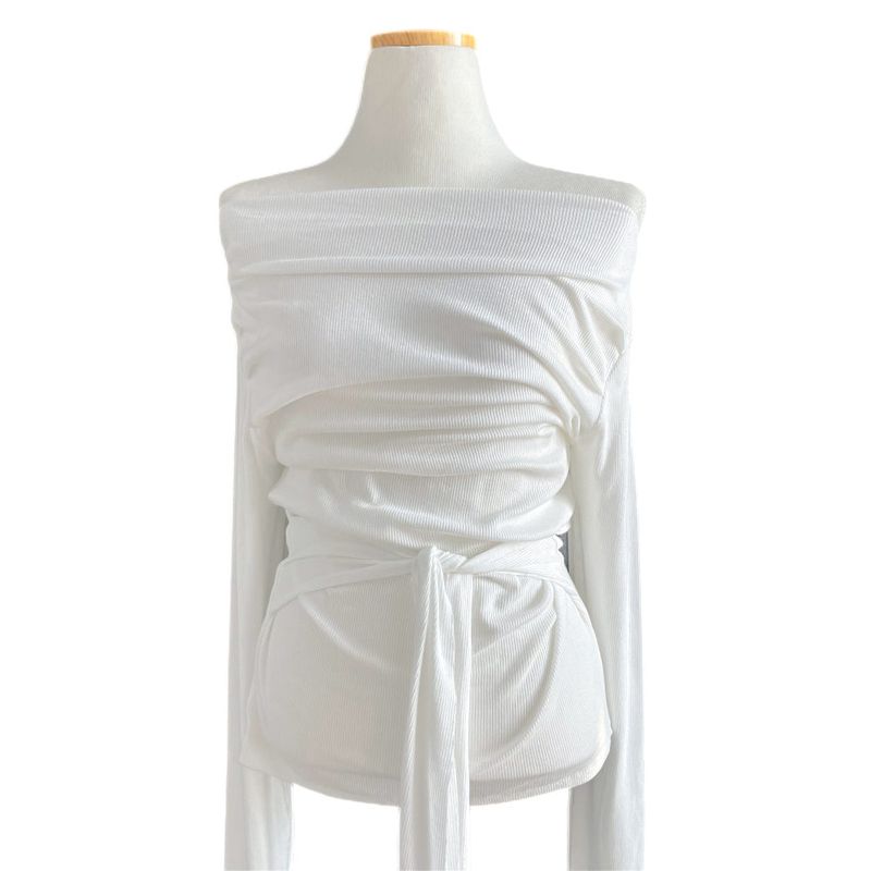 Loving Front Wrap Tie Boat Neck Long Sleeve Tee 