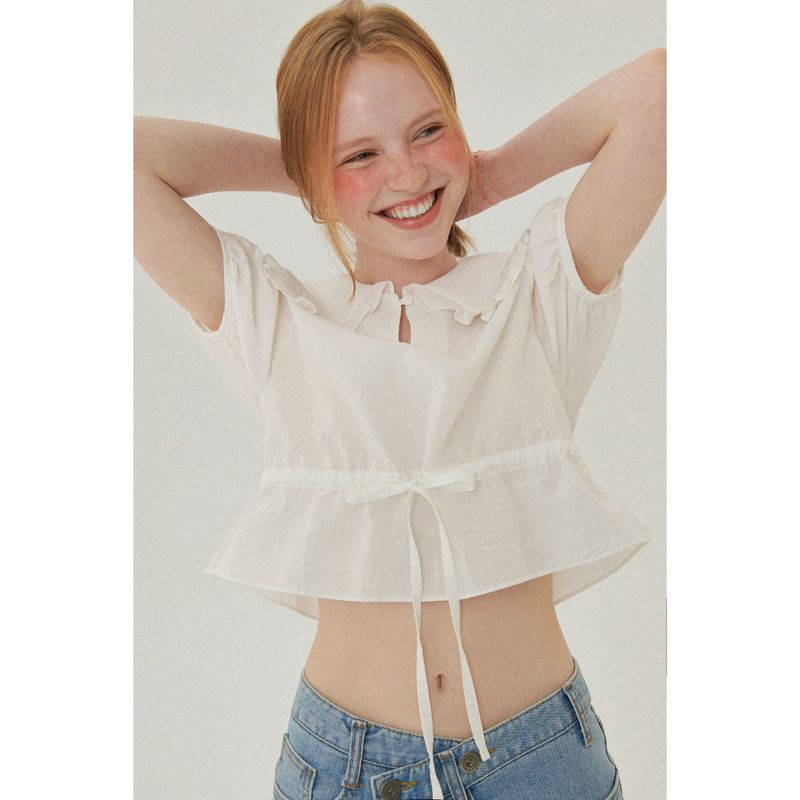 RUFFLE COLLAR CROP BLOUSE_WHITE