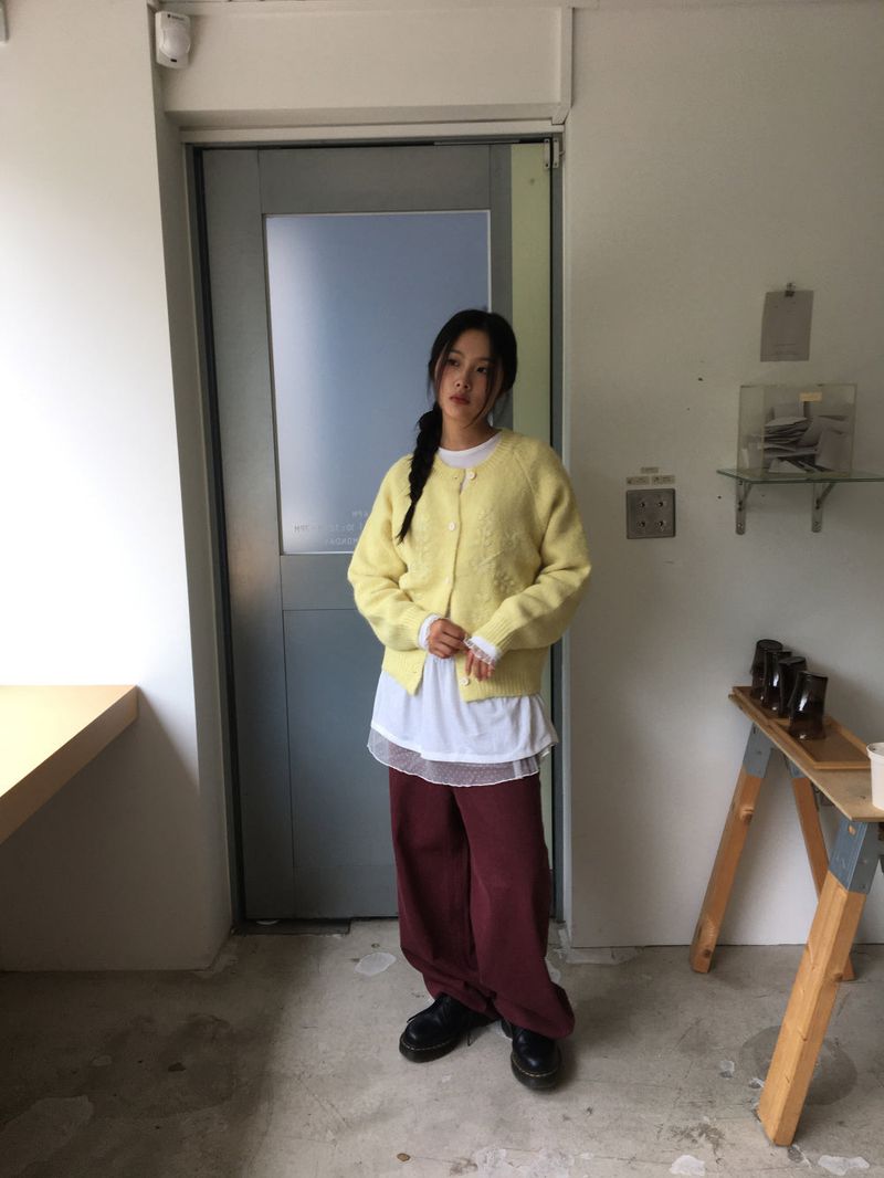 フラッフィーアップリケカーディガン (3color)