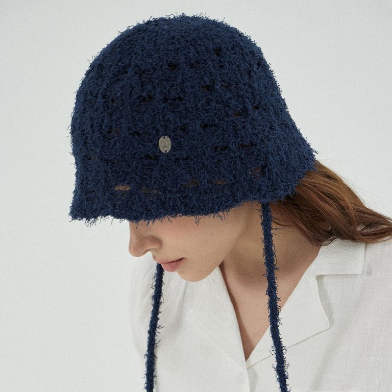 VA カーブオーバル メタル ニット パンチング バケットハット / Navy