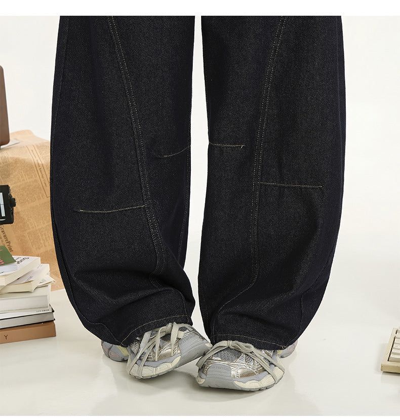 Navy-cut High-waist Mixed Denim Pants