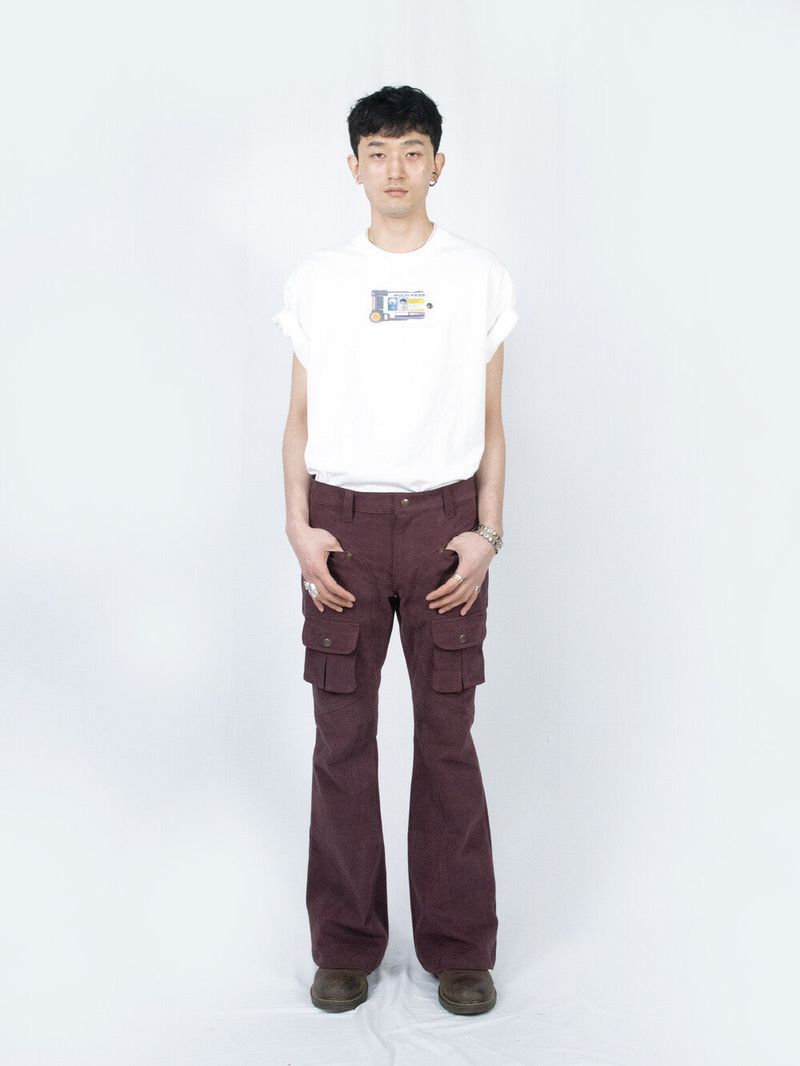 Curved Cargo Flare Pants (Wine)