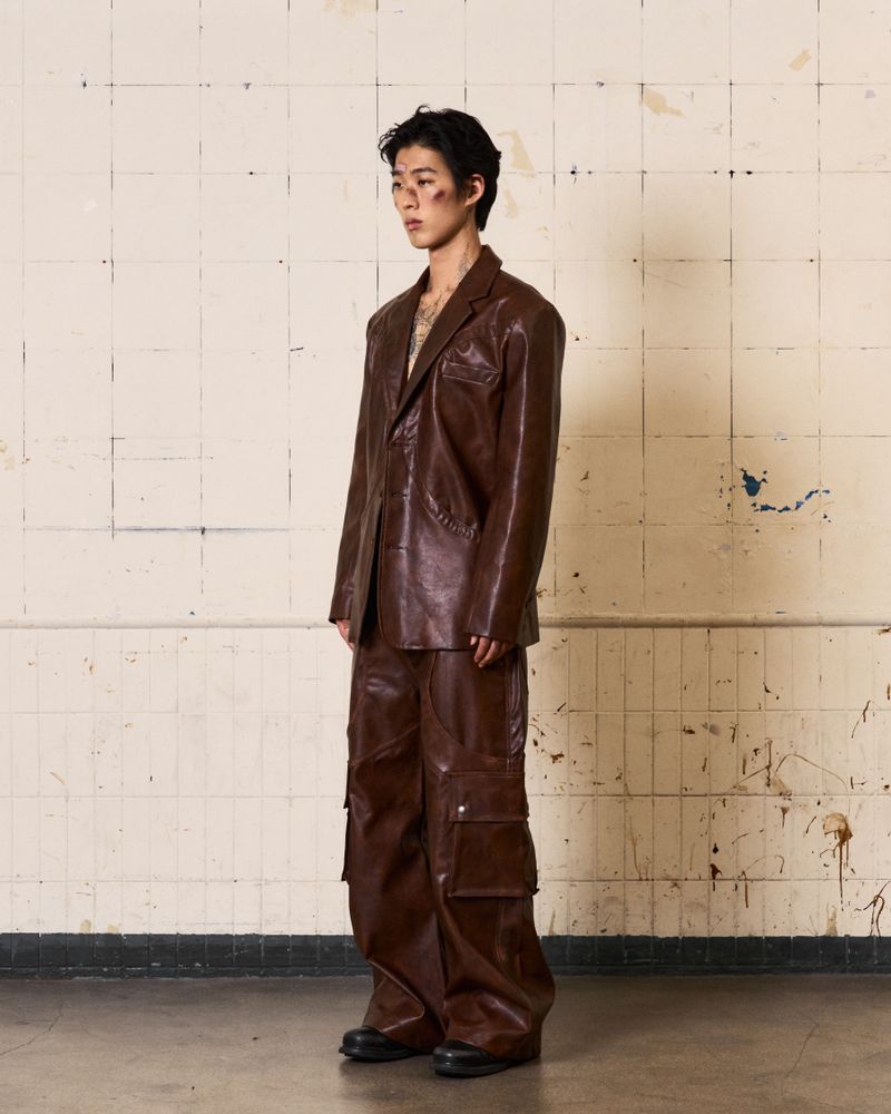 Circle Leather Blazer (Brown)