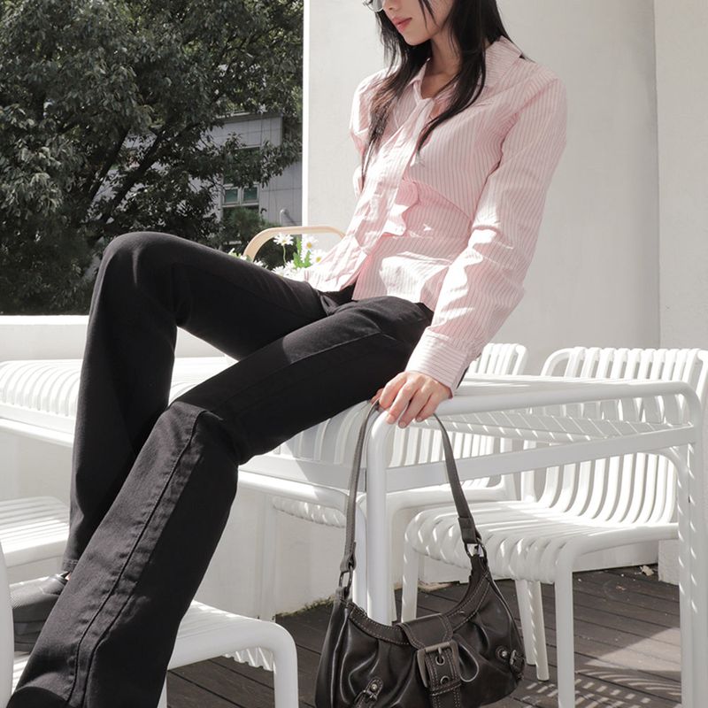 Rasen Low Rise Slit Cotton Bootcut Pants