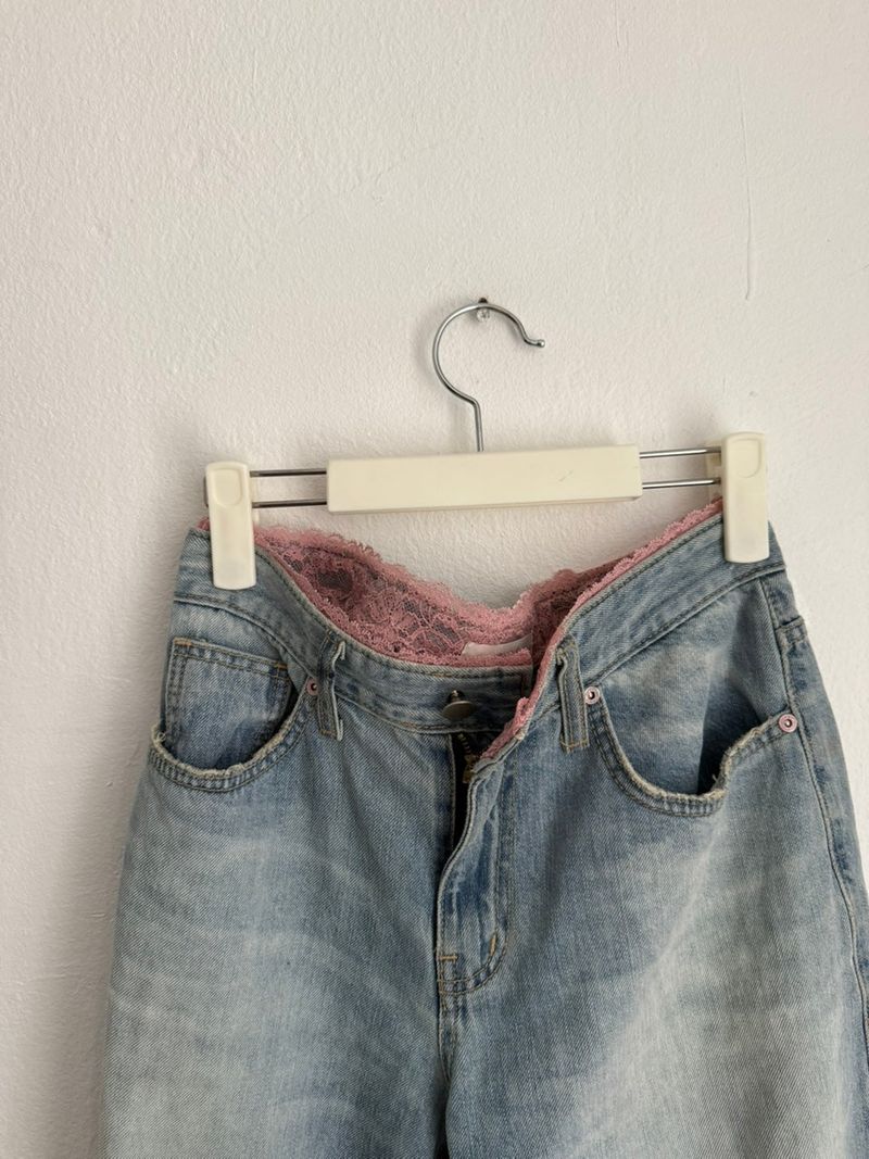 pink lace denim