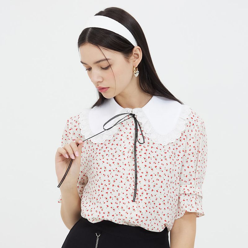 LACE BIG COLLAR FLOWER BLOUSE _ WHITE