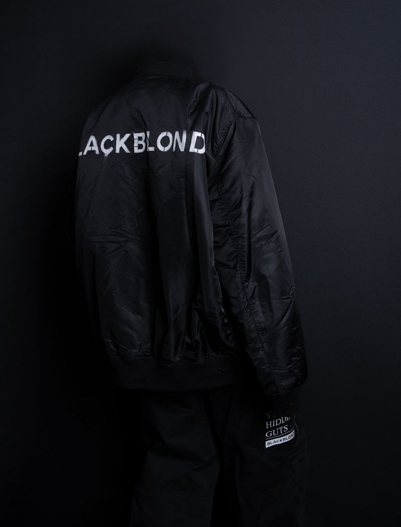 BBD Ripped Custom Sprayed logo MA-1 Bomber Jacket (Black)
