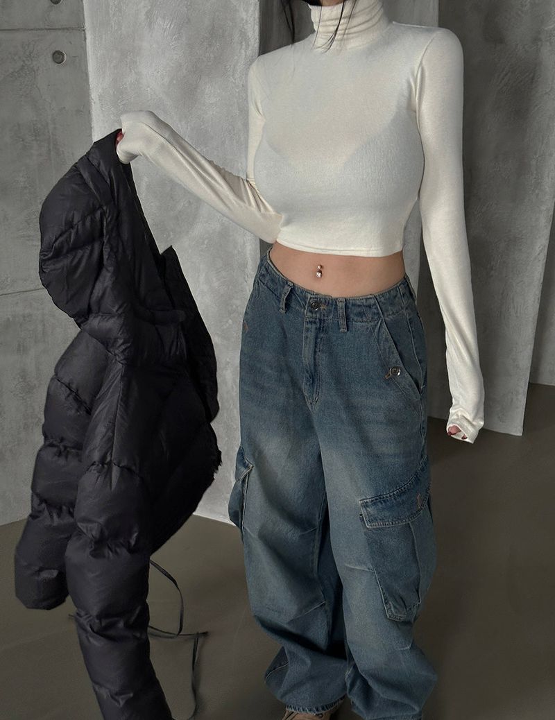 reversible duck down double-sided crop padded coat