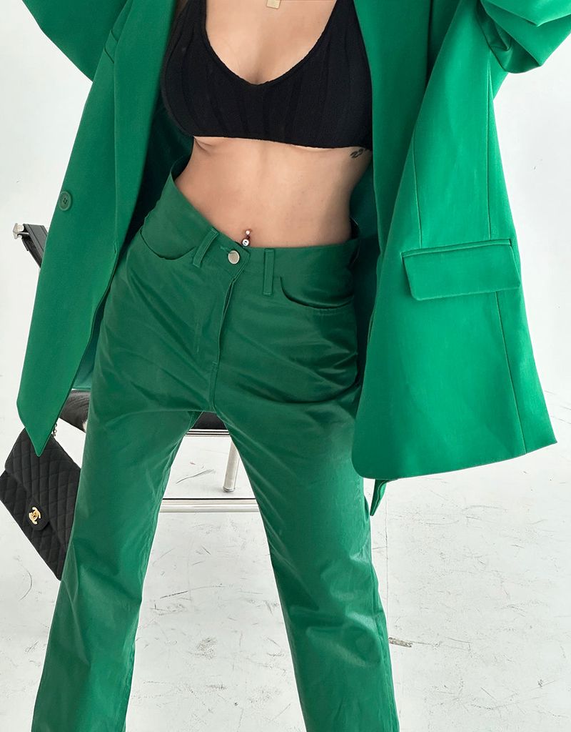 leather coated straight pants