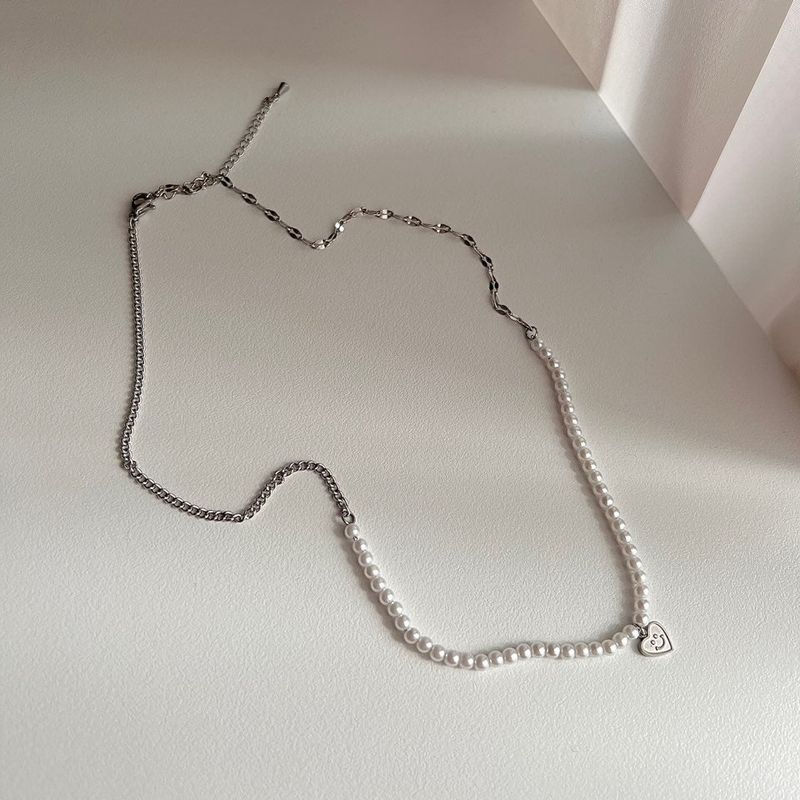 juro Surgical Steel Pearl Heart Smile Kitch Layered Short Necklace