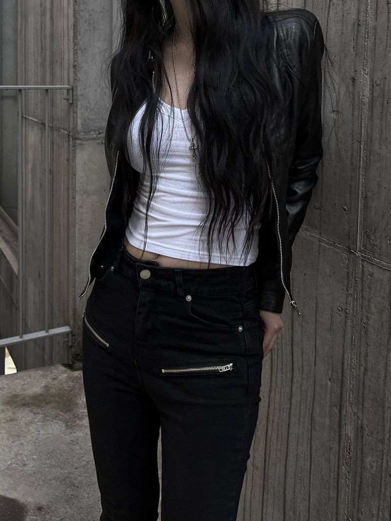 black zipper bootcut denim