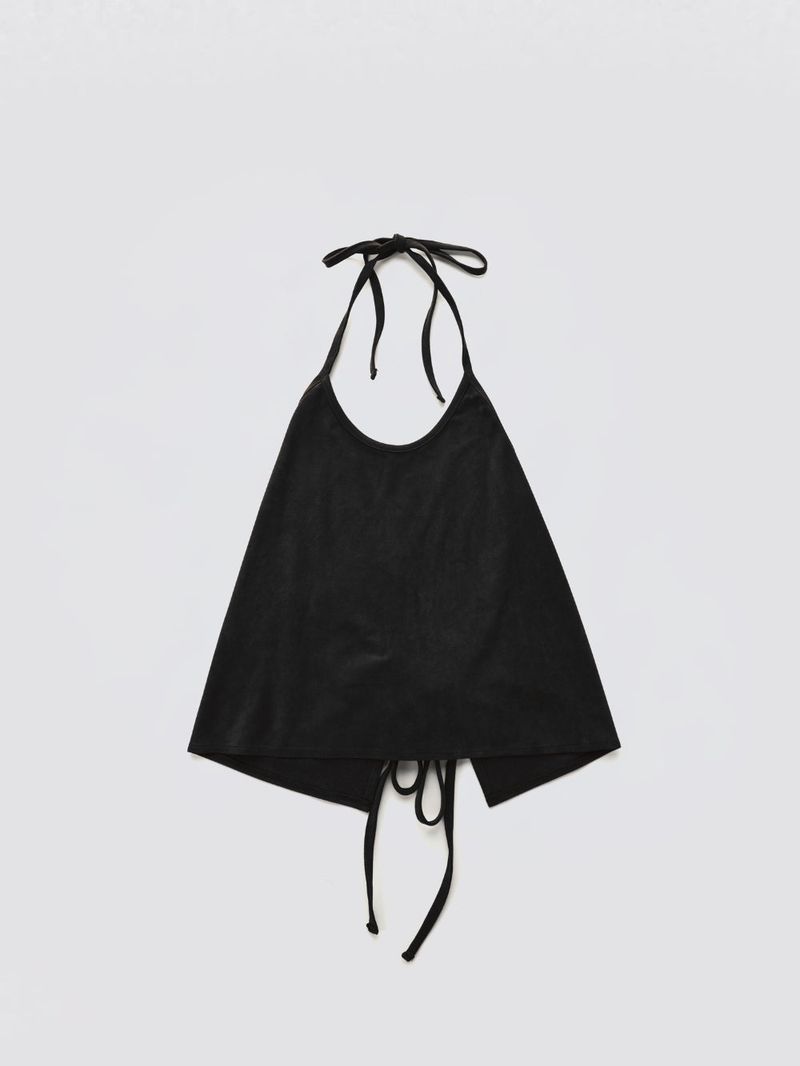 Halter-Tie Suede Apron_Black