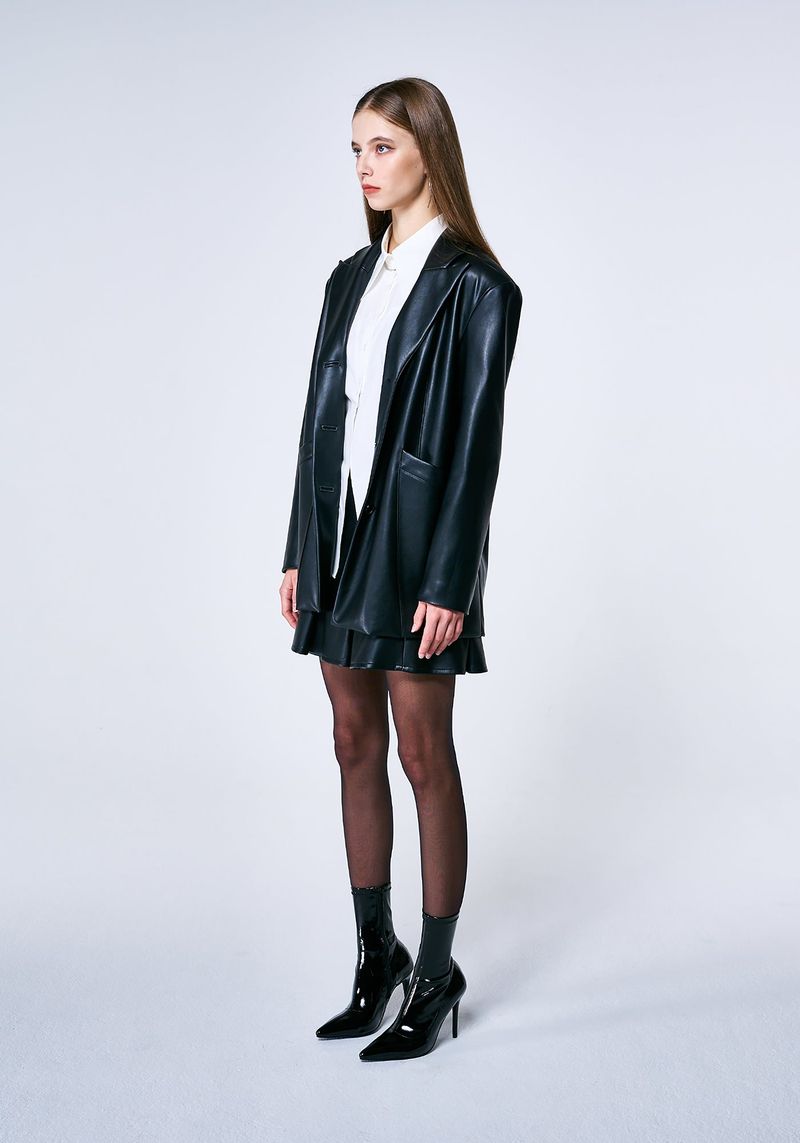 BLACK OVERSIZED VEGAN LEATHER JACKET
