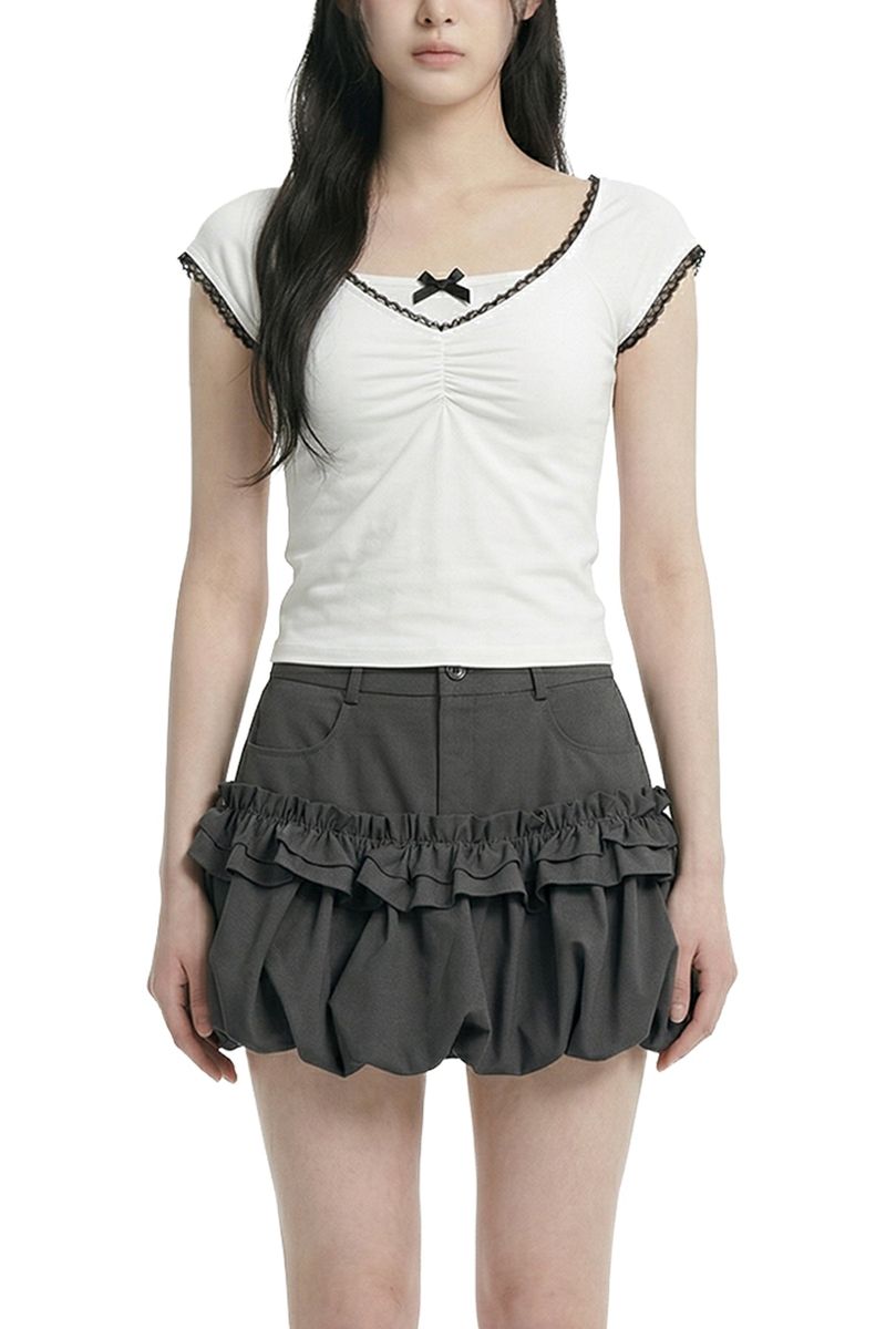Ruffle Balloon Shirring Mini Skirt 231216236