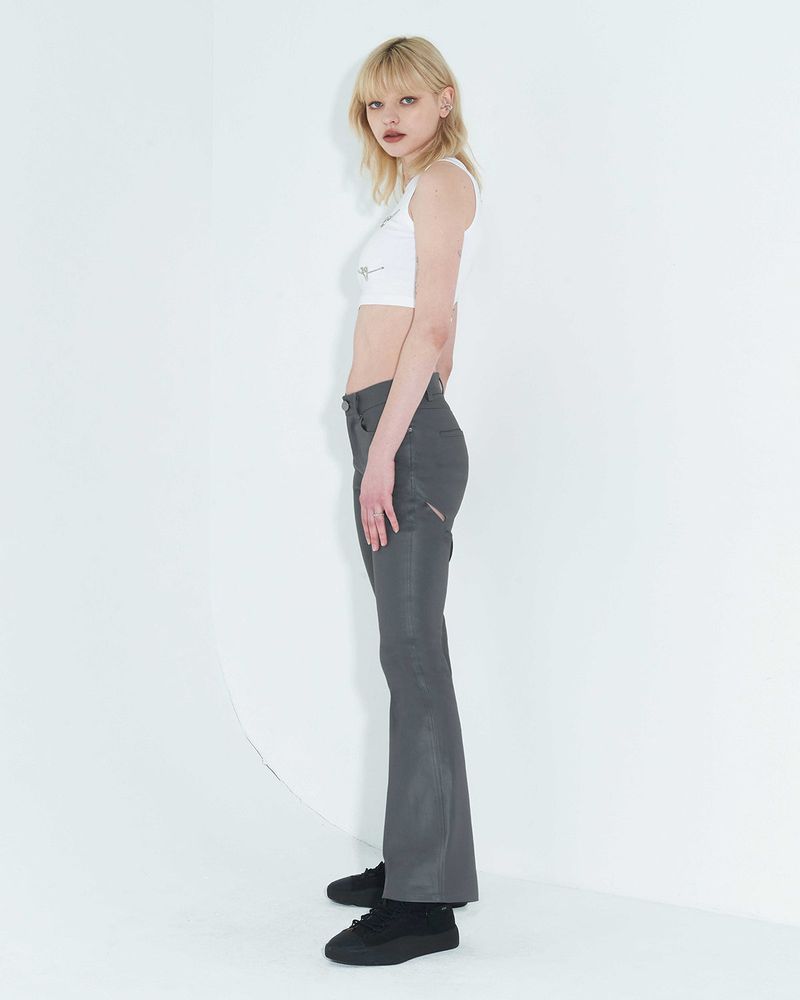 Coated Back Slit Jeans _ Grey
