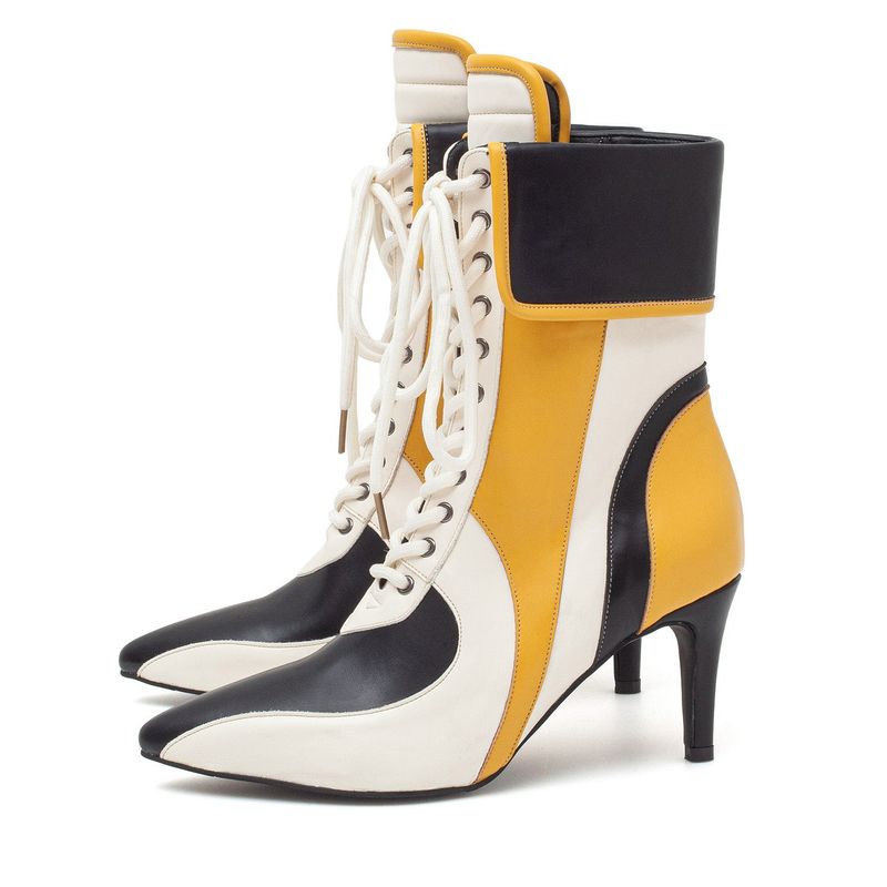 Color Block Biker Boots Heel(Yellow)